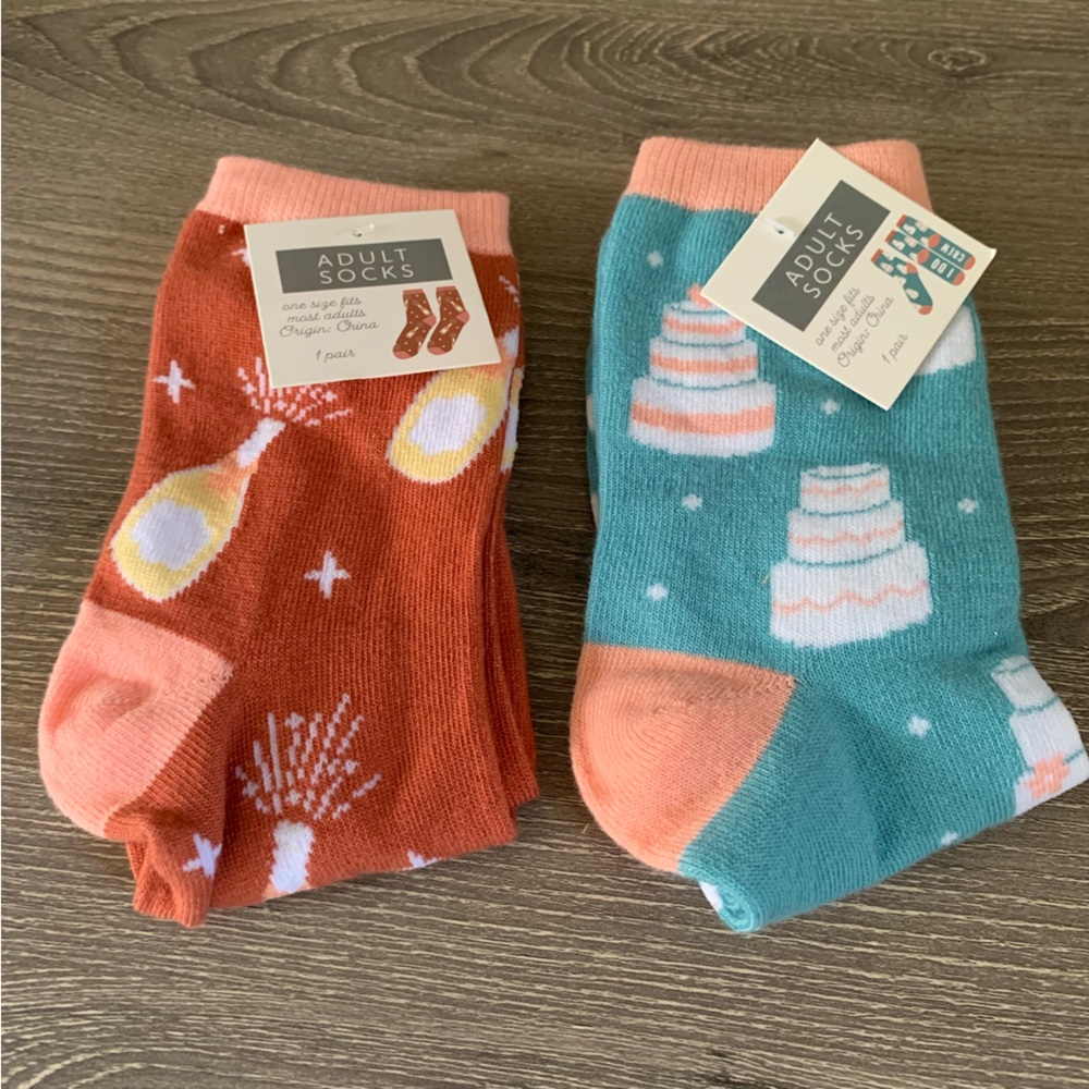 Socks Cake Champagne Celebration Blue Orange Pair Set Two